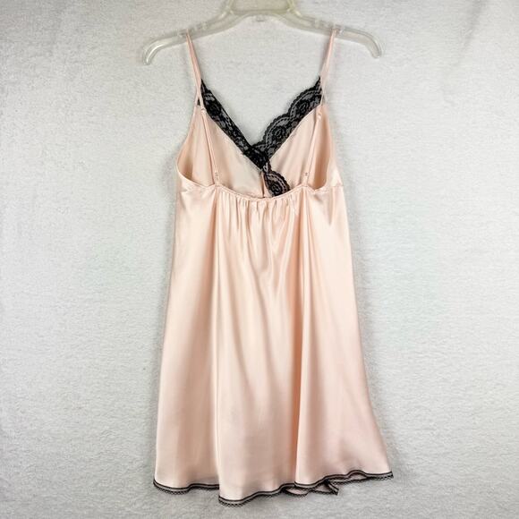 Victoria’s Secret Y2K Satin Lace Trim Chemise Slip Dress Baby Pink/Black Size M - Picture 7 of 15